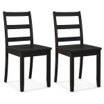 Black Wooden Dining Chairs Set of 2 - Farmhouse Style
