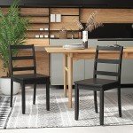 Black Wooden Dining Chairs Set of 2 - Farmhouse Style