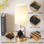 Gold Modern Table Lamp with USB Charging Ports (2-Pack)
