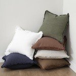 Set of 2 Olive Green Fringe Throw Pillow Covers