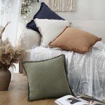 Set of 2 Olive Green Fringe Throw Pillow Covers