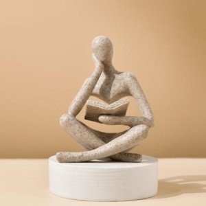 Beige Abstract Thinker Bookend for Stylish Decor
