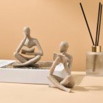 Beige Abstract Thinker Bookend for Stylish Decor