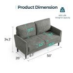 Modern 58" Dark Grey Loveseat Sofa for Small Spaces