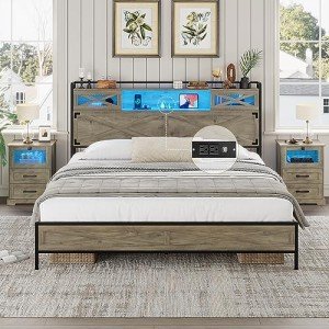 Queen Bed Frame with Storage & LED Lights