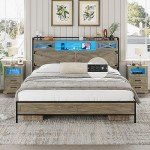 Queen Bed Frame with Storage & LED Lights