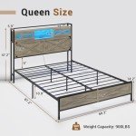 Queen Bed Frame with Storage & LED Lights