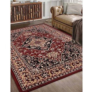 Elegant Red Medallion Indoor Area Rug, 5' x 8