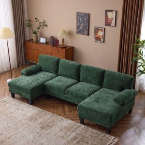 VINGLI 110" U-Shaped Sectional Sofa in Forest Green