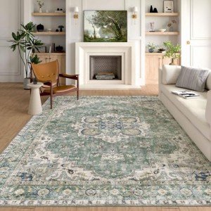Sage Green Washable Area Rug 8x10