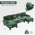 VINGLI 110" U-Shaped Sectional Sofa in Forest Green