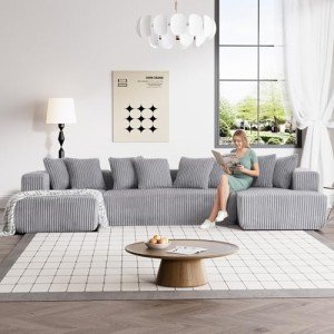 131" Grey Modular Sectional Sofa with Chaise