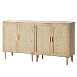 Natural Rattan Buffet Cabinet with Adjustable Shelves