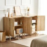 Natural Rattan Buffet Cabinet with Adjustable Shelves