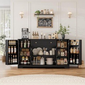 Modern 54" Black Buffet Cabinet with Storage