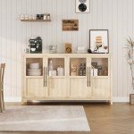 Modern Farmhouse 4-Door Glass Sideboard Buffet