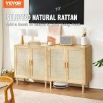 Natural Rattan Buffet Cabinet with Adjustable Shelves