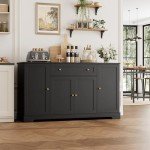 Modern 54" Black Buffet Cabinet with Storage
