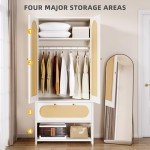 White Rattan Armoire Wardrobe with Storage Drawers