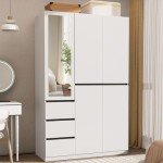 5-Door Wooden Wardrobe Closet with Mirror & Drawers