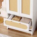 White Rattan Armoire Wardrobe with Storage Drawers
