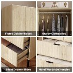 Modern Natural Wood Wardrobe with Drawers and Hanging Rail
