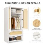 White Rattan Armoire Wardrobe with Storage Drawers
