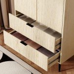 Modern Natural Wood Wardrobe with Drawers and Hanging Rail