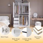 5-Door Wooden Wardrobe Closet with Mirror & Drawers