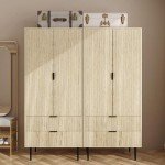 Modern Natural Wood Wardrobe with Drawers and Hanging Rail