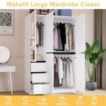 5-Door Wooden Wardrobe Closet with Mirror & Drawers