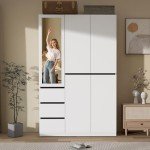 5-Door Wooden Wardrobe Closet with Mirror & Drawers