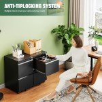 Black Rolling File Cabinet with Lock and 2 Drawers