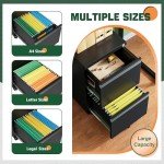 Black Rolling File Cabinet with Lock and 2 Drawers