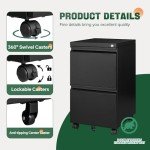 Black Rolling File Cabinet with Lock and 2 Drawers