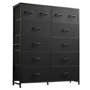 WLIVE 12-Drawer Tall Fabric Dresser - Charcoal Black