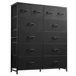 WLIVE 12-Drawer Tall Fabric Dresser - Charcoal Black