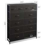 WLIVE 12-Drawer Tall Fabric Dresser - Charcoal Black