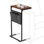 C Shaped End Table with Storage Bag, Rustic Brown