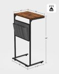 C Shaped End Table with Storage Bag, Rustic Brown