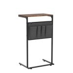 C Shaped End Table with Storage Bag, Rustic Brown