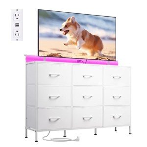 Stylish White LED Dresser TV Stand with Storage