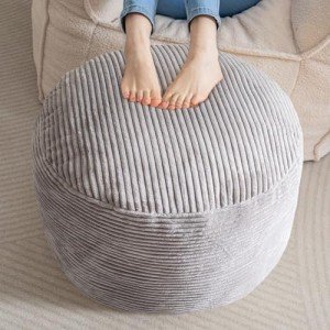Cozy Grey Corduroy Round Pouf Ottoman