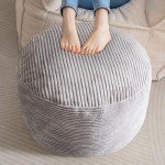 Cozy Grey Corduroy Round Pouf Ottoman