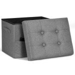 Dark Gray Storage Ottoman with Foam Cushioning