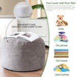 Cozy Grey Corduroy Round Pouf Ottoman