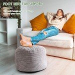 Cozy Grey Corduroy Round Pouf Ottoman