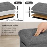 Dark Gray Storage Ottoman with Foam Cushioning