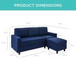 Dark Blue Upholstered L-Shape Sectional Sofa with Ottoman