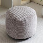 Cozy Grey Corduroy Round Pouf Ottoman
